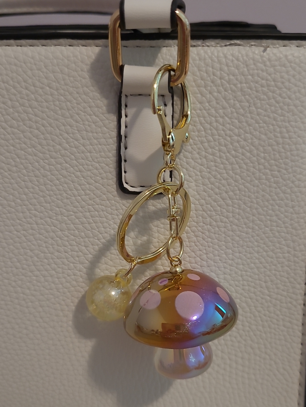 Iridescent Pink Mushroom Keychain Charm - Women Accessories